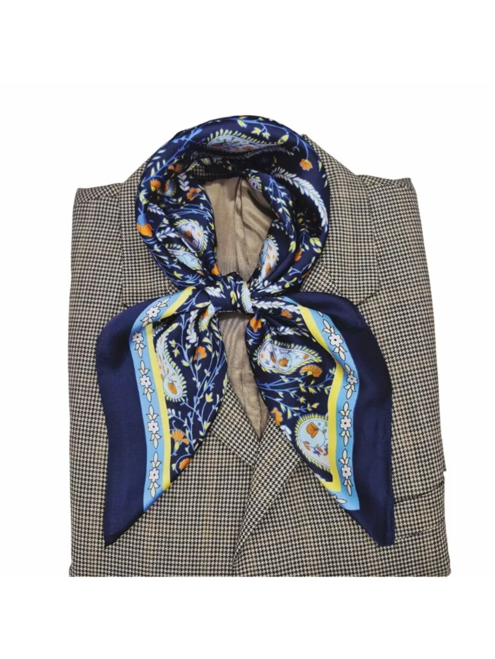 Elegant Navy Blue Floral Paisley Silky Satin Square Scarf Fashion Neck Accessory